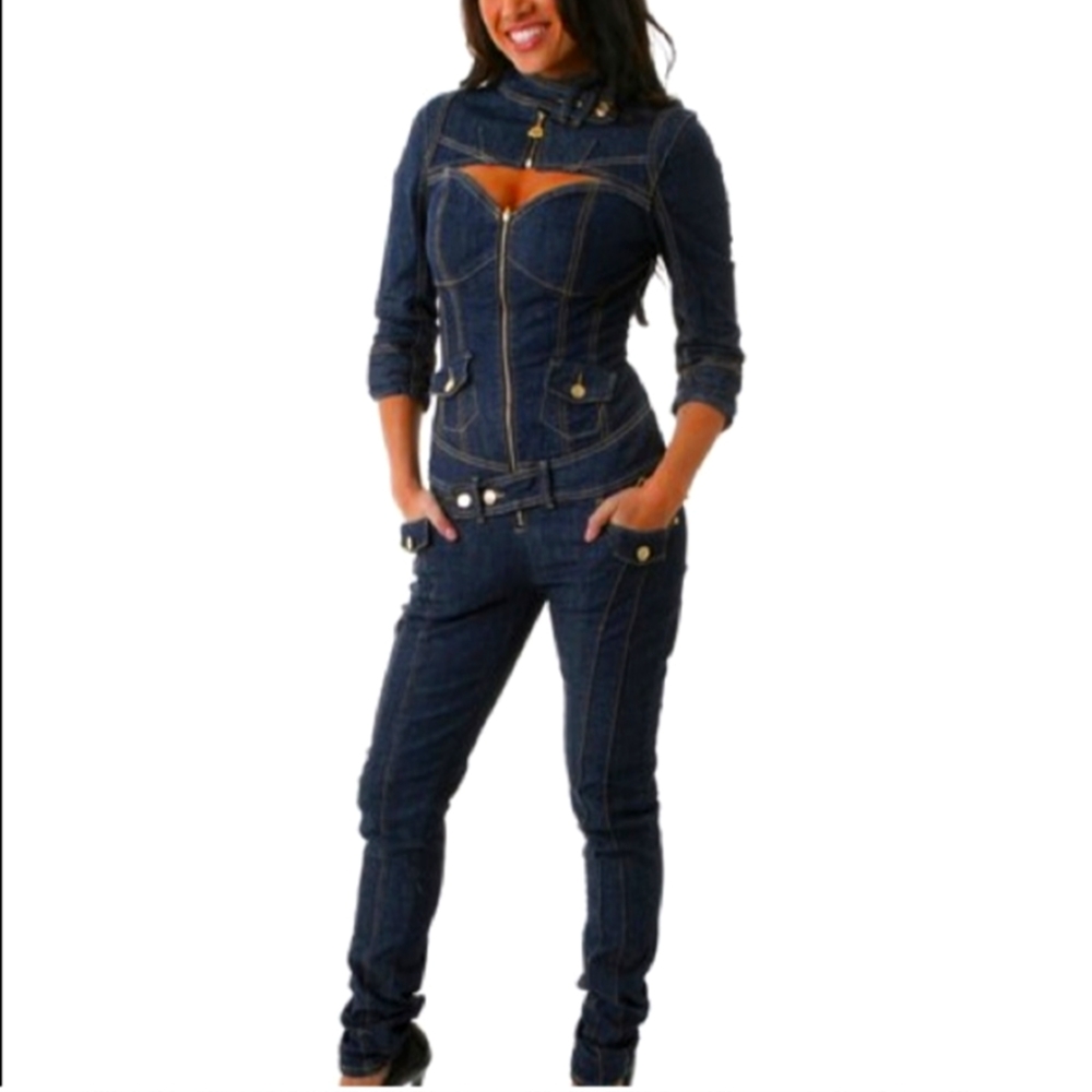 Sexy Corset/Bustier Denim Jumpsuit